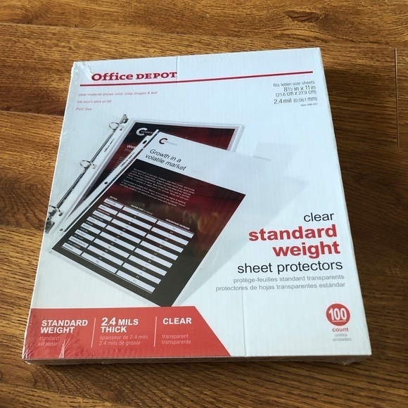 Office Depot clear standard weight sheet protectors 100ct - Picture 1 of 2